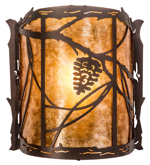 Meyda Lighting Whispering Pines 9" Mahogany Bronze Right Wall Sconce With Amber Mica Shade Glass