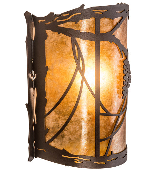 Meyda Lighting Whispering Pines 9" Mahogany Bronze Right Wall Sconce With Amber Mica Shade Glass