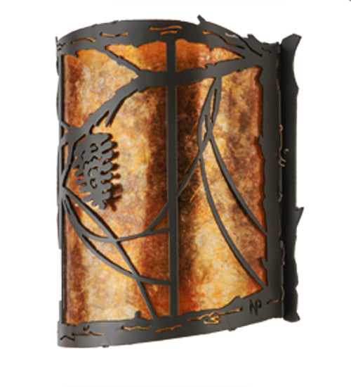 Meyda Lighting Whispering Pines 9" Timeless Bronze Wall Sconce With Amber Mica Shade Glass