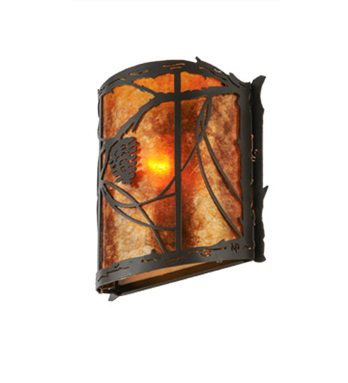 Meyda Lighting Whispering Pines 9" Timeless Bronze Wall Sconce With Amber Mica Shade Glass