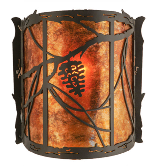 Meyda Lighting Whispering Pines 9" Timeless Bronze Wall Sconce With Amber Mica Shade Glass