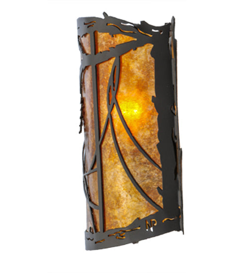 Meyda Lighting Whispering Pines 9" Timeless Bronze Wall Sconce With Amber Mica Shade Glass
