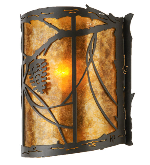 Meyda Lighting Whispering Pines 9" Timeless Bronze Wall Sconce With Amber Mica Shade Glass