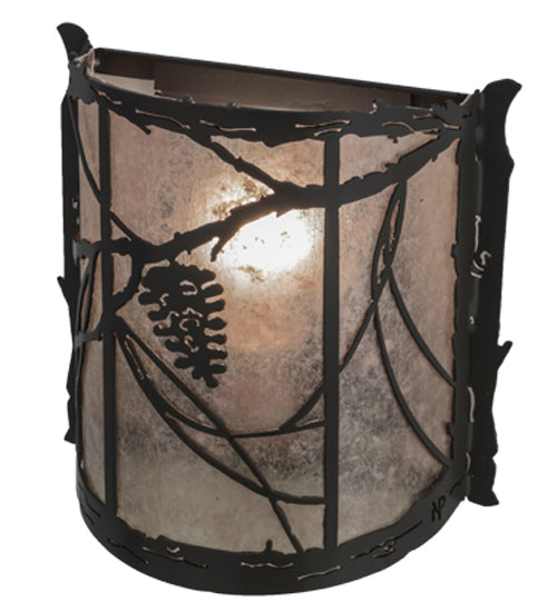 Meyda Lighting Whispering Pines 9" Timeless Bronze Wall Sconce With Silver Mica Shade Glass