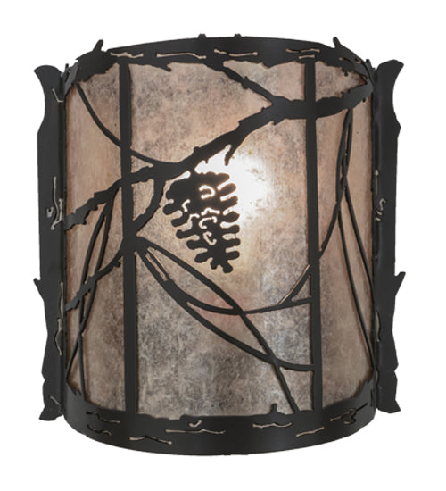 Meyda Lighting Whispering Pines 9" Timeless Bronze Wall Sconce With Silver Mica Shade Glass