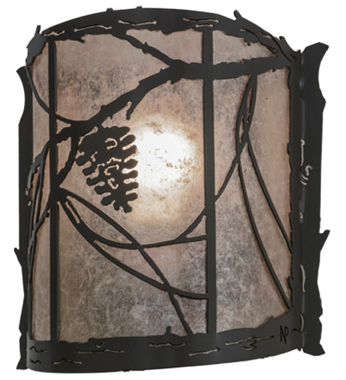 Meyda Lighting Whispering Pines 9" Timeless Bronze Wall Sconce With Silver Mica Shade Glass