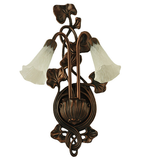 Meyda Lighting White Pond Lily 11" 2-Light Mahogany Bronze Wall Sconce With White Shade Glass