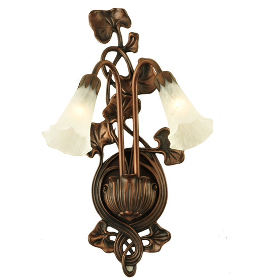 Meyda Lighting White Pond Lily 11" 2-Light Mahogany Bronze Wall Sconce With White Shade Glass