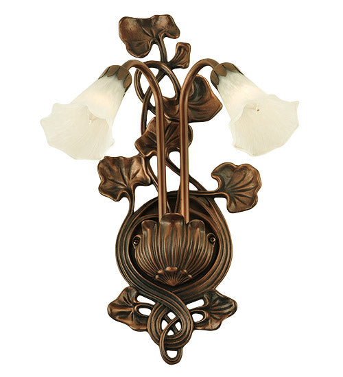 Meyda Lighting White Pond Lily 11" 2-Light Mahogany Bronze Wall Sconce With White Shade Glass