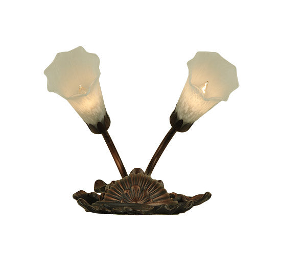 Meyda Lighting White Pond Lily 11" 2-Light Mahogany Bronze Wall Sconce With White Shade Glass