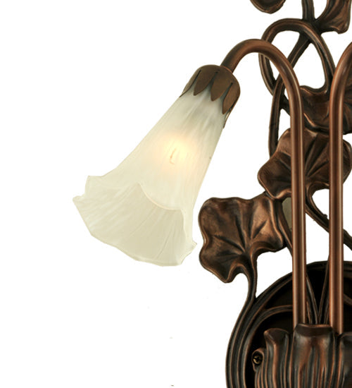 Meyda Lighting White Pond Lily 11" 2-Light Mahogany Bronze Wall Sconce With White Shade Glass