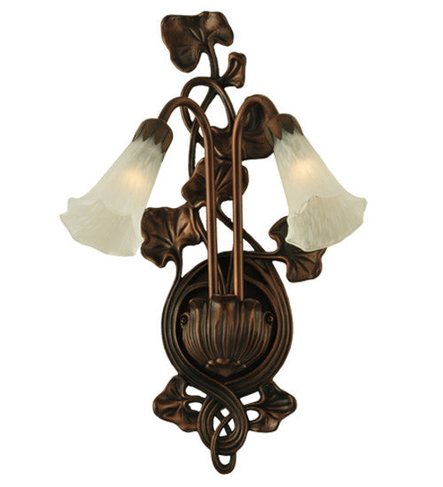 Meyda Lighting White Pond Lily 11" 2-Light Mahogany Bronze Wall Sconce With White Shade Glass