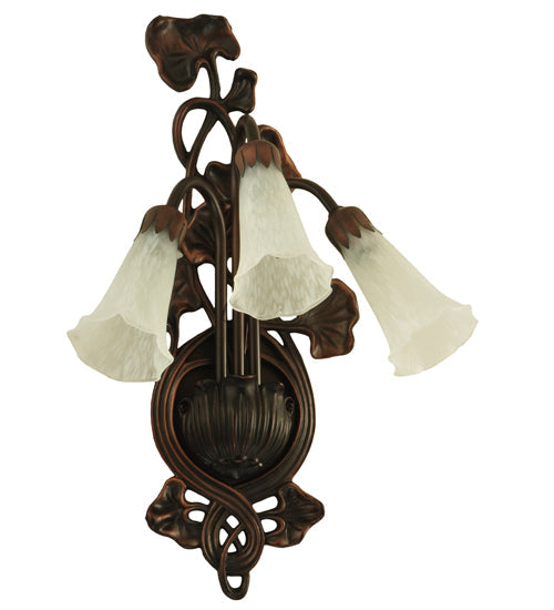 Meyda Lighting White Pond Lily 11" 3-Light Mahogany Bronze Wall Sconce With White Shade Glass