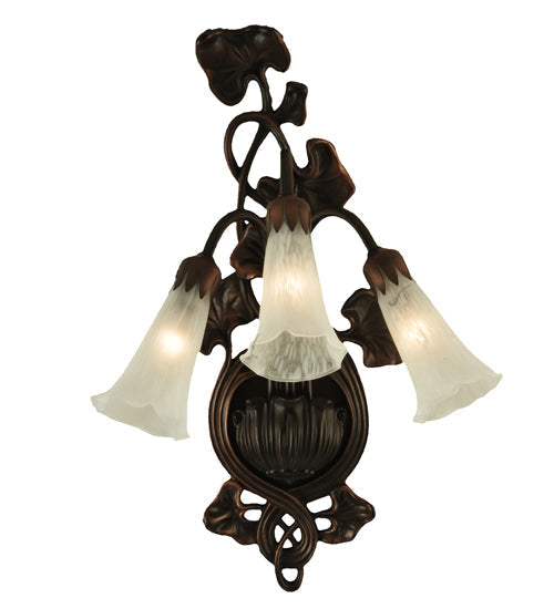 Meyda Lighting White Pond Lily 11" 3-Light Mahogany Bronze Wall Sconce With White Shade Glass