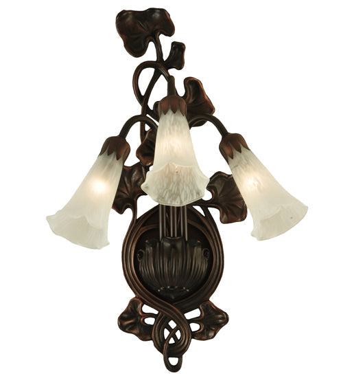 Meyda Lighting White Pond Lily 11" 3-Light Mahogany Bronze Wall Sconce With White Shade Glass