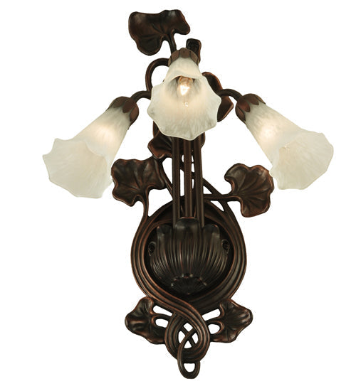 Meyda Lighting White Pond Lily 11" 3-Light Mahogany Bronze Wall Sconce With White Shade Glass
