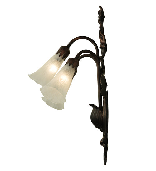 Meyda Lighting White Pond Lily 11" 3-Light Mahogany Bronze Wall Sconce With White Shade Glass