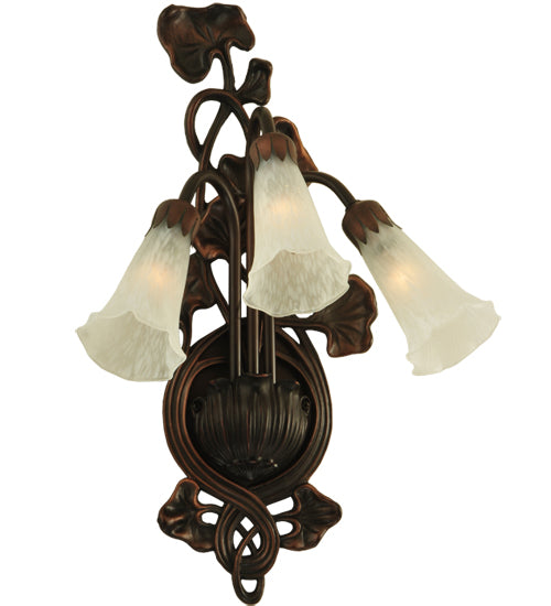 Meyda Lighting White Pond Lily 11" 3-Light Mahogany Bronze Wall Sconce With White Shade Glass