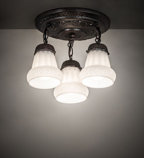 Meyda Lighting White Puffy Rose 12" 3-Light Mahogany Bronze Semi-flush Mount Light With White Shade Glass