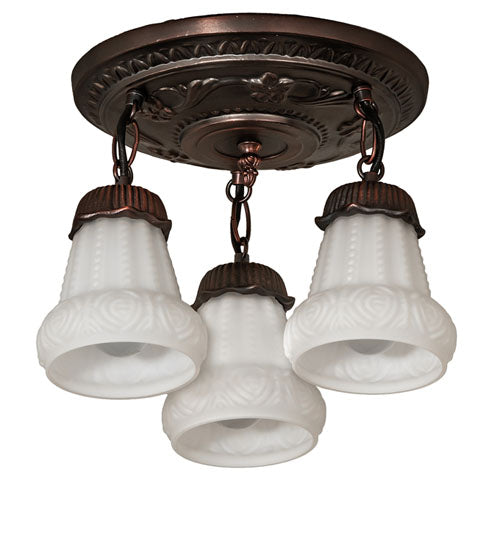 Meyda Lighting White Puffy Rose 12" 3-Light Mahogany Bronze Semi-flush Mount Light With White Shade Glass