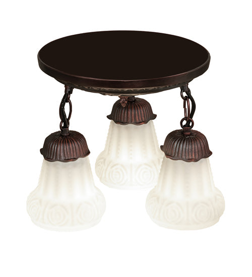Meyda Lighting White Puffy Rose 12" 3-Light Mahogany Bronze Semi-flush Mount Light With White Shade Glass