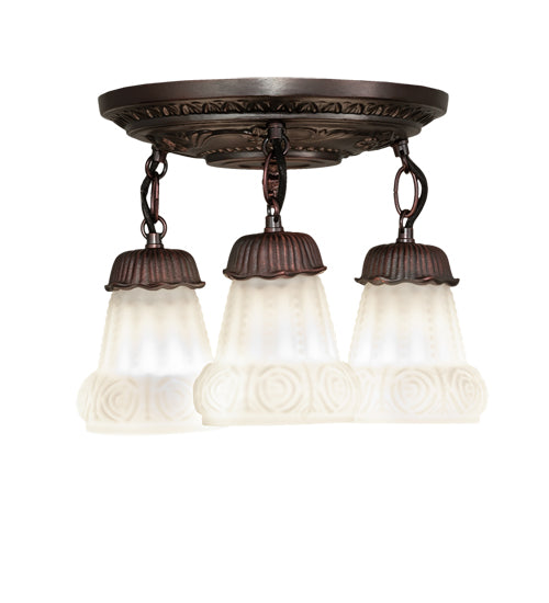 Meyda Lighting White Puffy Rose 12" 3-Light Mahogany Bronze Semi-flush Mount Light With White Shade Glass