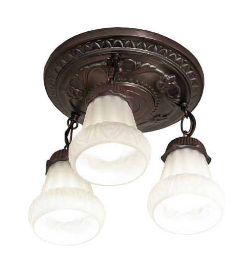 Meyda Lighting White Puffy Rose 12" 3-Light Mahogany Bronze Semi-flush Mount Light With White Shade Glass