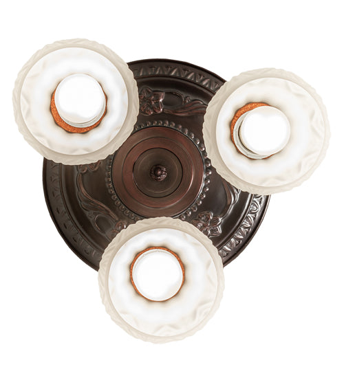Meyda Lighting White Puffy Rose 12" 3-Light Mahogany Bronze Semi-flush Mount Light With White Shade Glass