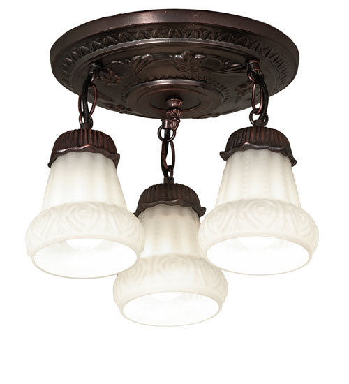 Meyda Lighting White Puffy Rose 12" 3-Light Mahogany Bronze Semi-flush Mount Light With White Shade Glass
