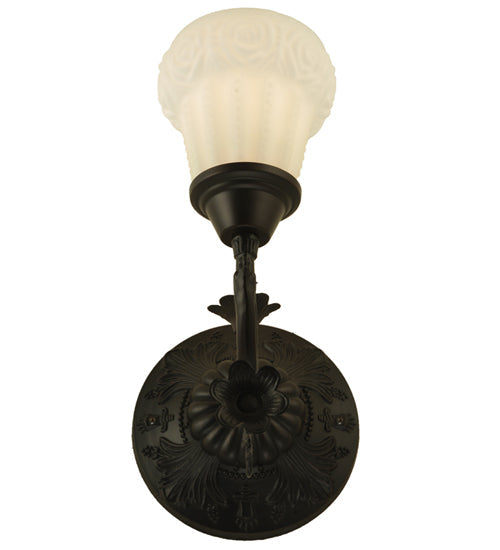 Meyda Lighting White Puffy Rose 7" Mahogany Bronze Wall Sconce With White Satin Art Shade Glass