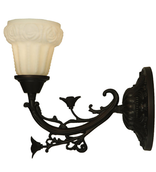 Meyda Lighting White Puffy Rose 7" Mahogany Bronze Wall Sconce With White Satin Art Shade Glass
