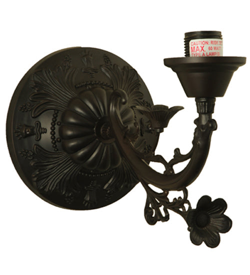 Meyda Lighting White Puffy Rose 7" Mahogany Bronze Wall Sconce With White Satin Art Shade Glass