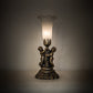 Meyda Lighting White Tiffany Pond Lily 13" Antique Brass Twin Cherub Table Lamp With White Shade Glass