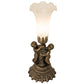 Meyda Lighting White Tiffany Pond Lily 13" Antique Brass Twin Cherub Table Lamp With White Shade Glass