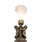Meyda Lighting White Tiffany Pond Lily 13" Antique Brass Twin Cherub Table Lamp With White Shade Glass