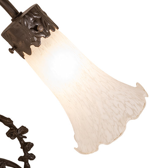 Meyda Lighting White Tiffany Pond Lily 17" 2-Light Mahogany Bronze Trellis Girl Table Lamp With White Shade Glass