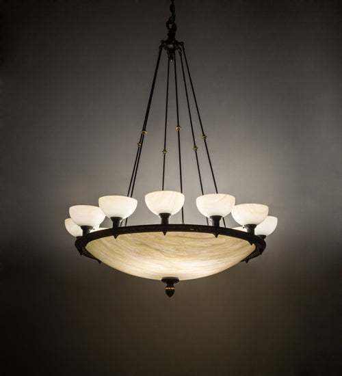Meyda Lighting Whitesboro Middle School Auditorium 55" 24-Light Black Chandelier With White & Cream Idalight Shade