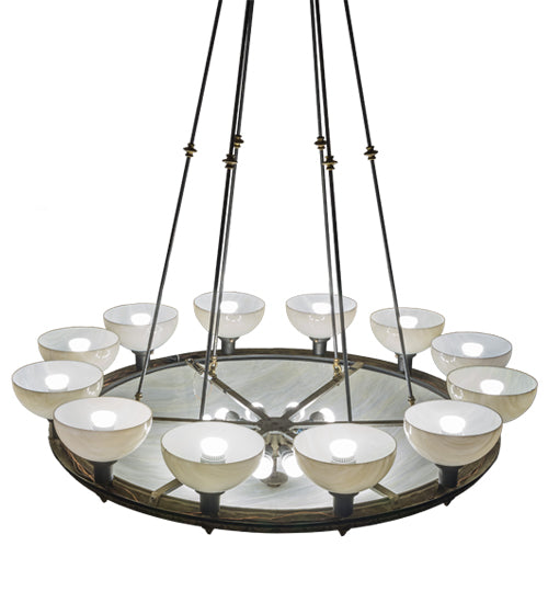 Meyda Lighting Whitesboro Middle School Auditorium 55" 24-Light Black Chandelier With White & Cream Idalight Shade