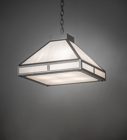 Meyda Lighting Whitewing 25" 4-Light Nickel Prime Pendant Light With White Art Shade Glass