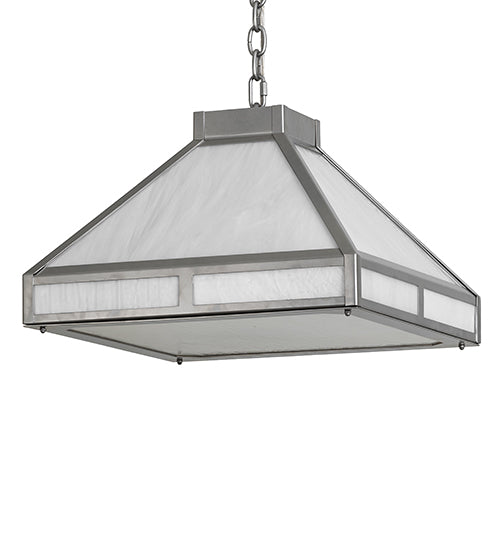 Meyda Lighting Whitewing 25" 4-Light Nickel Prime Pendant Light With White Art Shade Glass