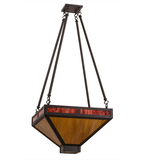Meyda Lighting Whitewing 26" 2-Light Oil Rubbed Bronze Inverted Pendant Light With Ruby & Amber Shade Glass