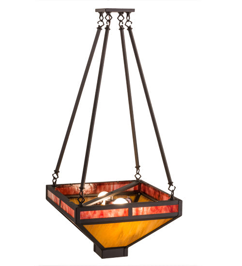 Meyda Lighting Whitewing 26" 2-Light Oil Rubbed Bronze Inverted Pendant Light With Ruby & Amber Shade Glass