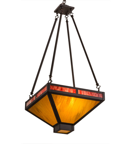 Meyda Lighting Whitewing 26" 2-Light Oil Rubbed Bronze Inverted Pendant Light With Ruby & Amber Shade Glass