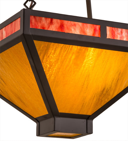 Meyda Lighting Whitewing 26" 2-Light Oil Rubbed Bronze Inverted Pendant Light With Ruby & Amber Shade Glass