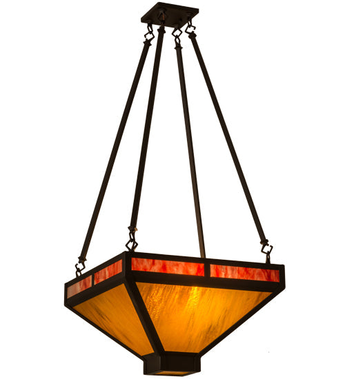 Meyda Lighting Whitewing 26" 2-Light Oil Rubbed Bronze Inverted Pendant Light With Ruby & Amber Shade Glass