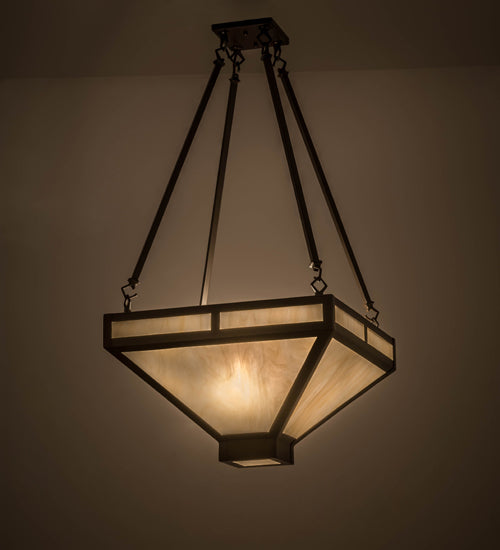 Meyda Lighting Whitewing 26" 2-Light Timeless Bronze Inverted Pendant Light With Sahara Taupe Idalight Shade Glass