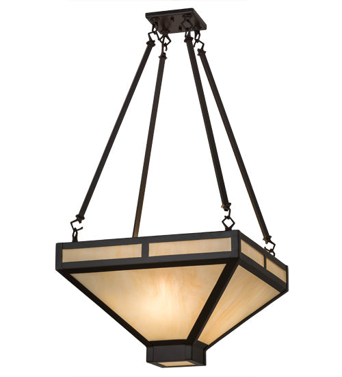 Meyda Lighting Whitewing 26" 2-Light Timeless Bronze Inverted Pendant Light With Sahara Taupe Idalight Shade Glass