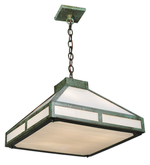 Meyda Lighting Whitewing 26" 4-Light Tarnished Copper Prime Pendant Light With White Art Shade Glass