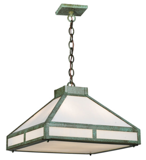 Meyda Lighting Whitewing 26" 4-Light Tarnished Copper Prime Pendant Light With White Art Shade Glass
