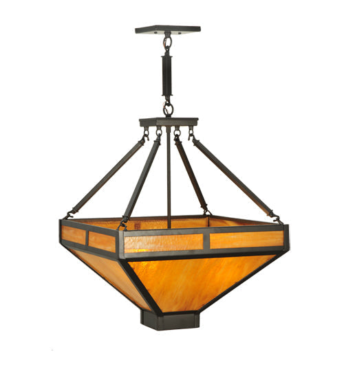 Meyda Lighting Whitewing 26" 4-Light Timeless Bronze Inverted Pendant Light With Amber Shade Glass